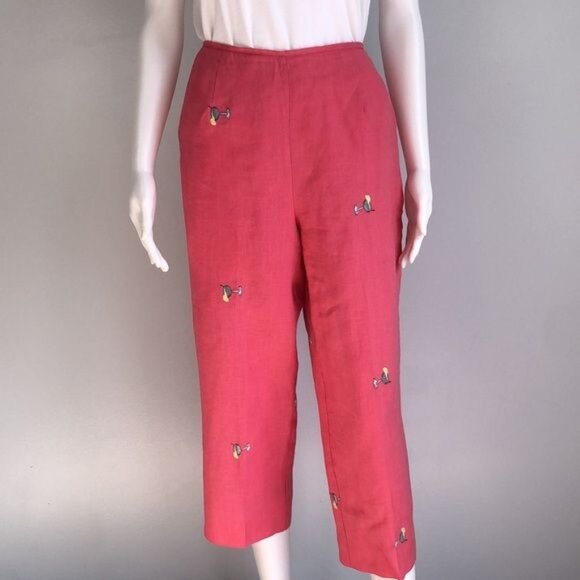 Vintage Linen Cocktail Motif Party Crop Pants - S - Picture 3 of 7